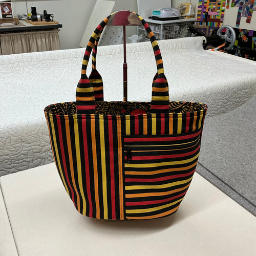 Crescent Tote - Striped - Black Zippers